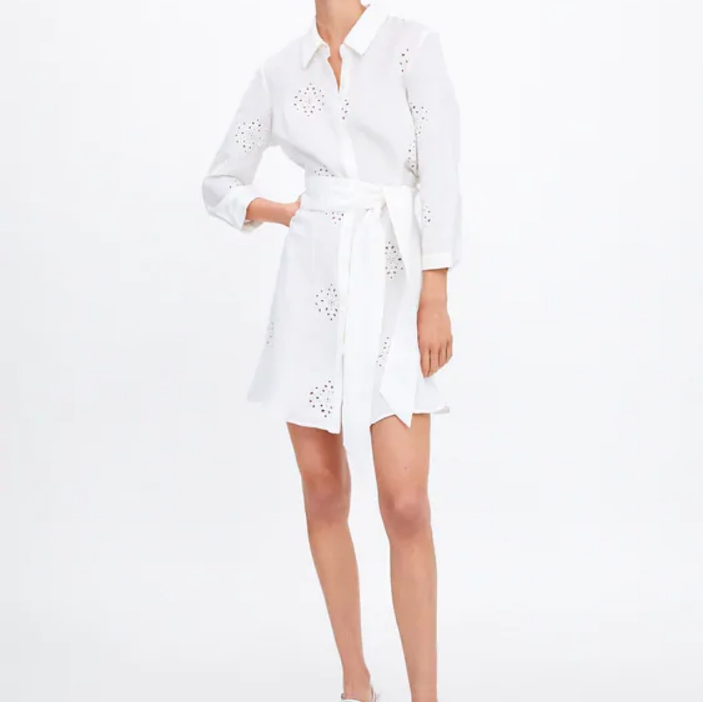 ZARA embroidery linen dress